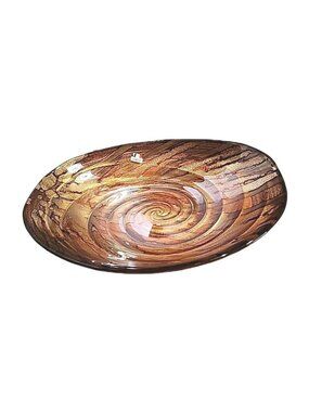IL Quadrifoglio Art Glass Oval Bowl Orange Gold Glitter Swirl Made in Italy